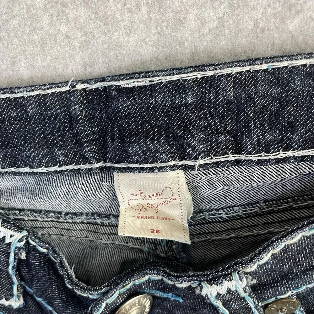 True Religion Joey Super T Jeans Womens 26 Blue White Stitching Straight USA - Picture 9 of 16